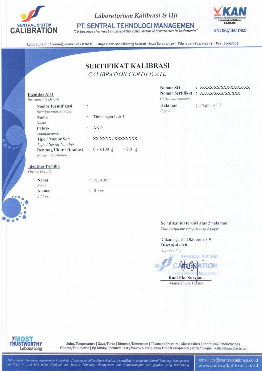 Hal penting dari LOP pada sertifikat kalibrasi Timbangan